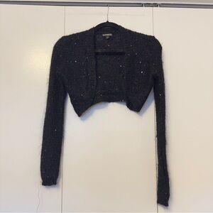 Express Black Sequin Cropped Cardigan Bolero